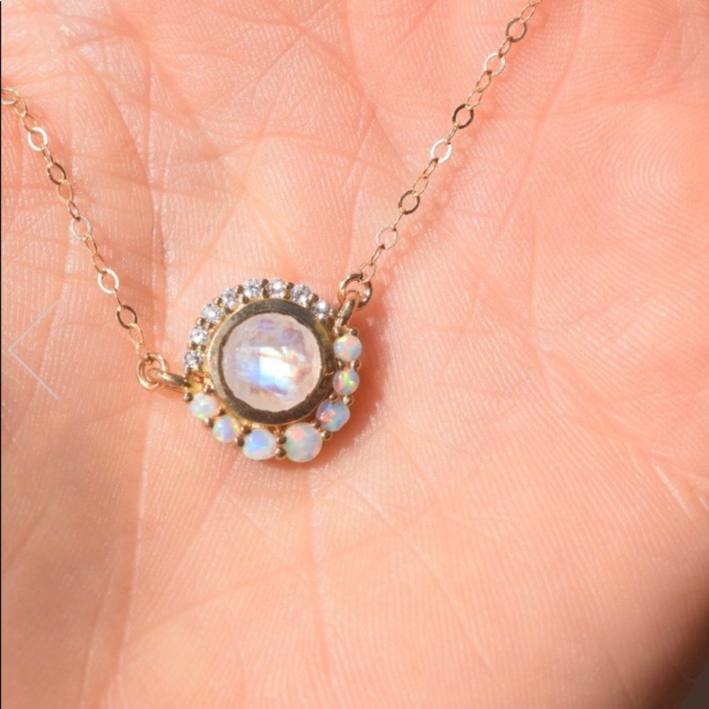 RAINBOW MOONSTONE & OPAL BLOOMING LOTUS PENDANT